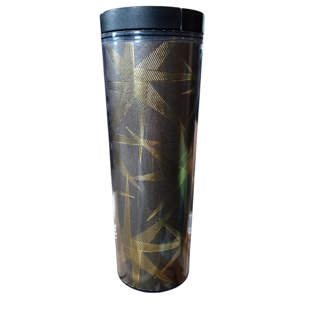 Starbucks 2013 Holiday Stars Gold Tone 16oz Travel Tumbler